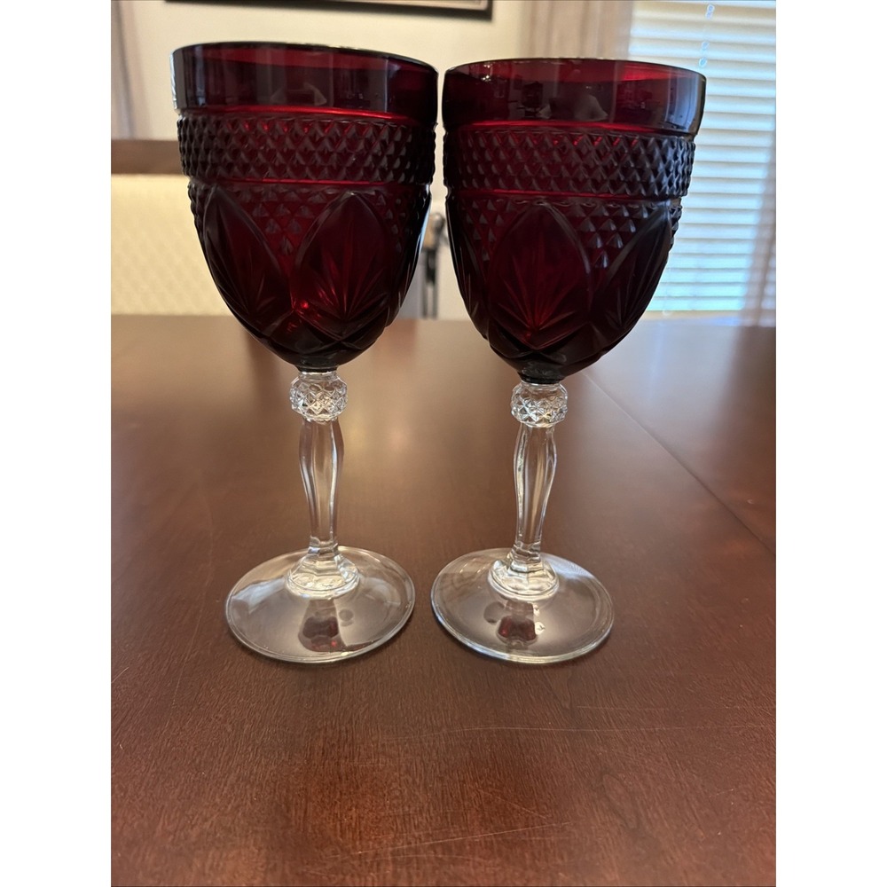 Cristal D'Arques-Durand Antique Ruby Red Goblets, Set of 2 Wine/Water Glasses 8"